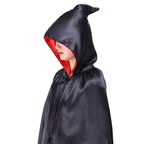 Capa con Capucha Larga Disfraz ,Traje de Bruja Mujer Disfraces de Vampiro Halloween para Unisex Adulto Fiesta(Negro&Rojo,S)