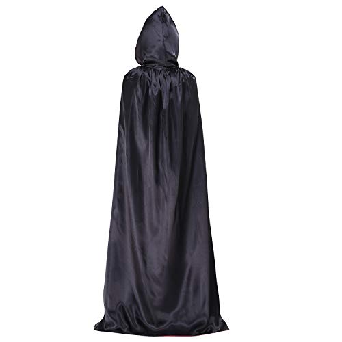 Capa con Capucha Larga Disfraz ,Traje de Bruja Mujer Disfraces de Vampiro Halloween para Unisex Adulto Fiesta(Negro&Rojo,S)