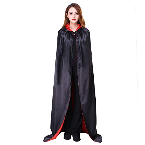 Capa con Capucha Larga Disfraz ,Traje de Bruja Mujer Disfraces de Vampiro Halloween para Unisex Adulto Fiesta(Negro&Rojo,S)