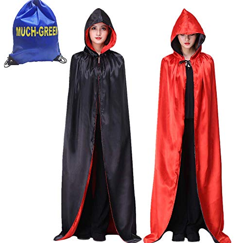 Capa con Capucha Larga Disfraz ,Traje de Bruja Mujer Disfraces de Vampiro Halloween para Unisex Adulto Fiesta(Negro&Rojo,S)