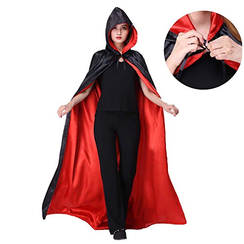 Capa con Capucha Larga Disfraz ,Traje de Bruja Mujer Disfraces de Vampiro Halloween para Unisex Adulto Fiesta(Negro&Rojo,S)