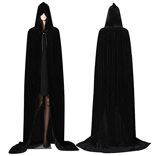 Capa con Capucha Terciopelo Capa Paño XL 170cm Negro Capa para niños Adultos Cosplay Unisex