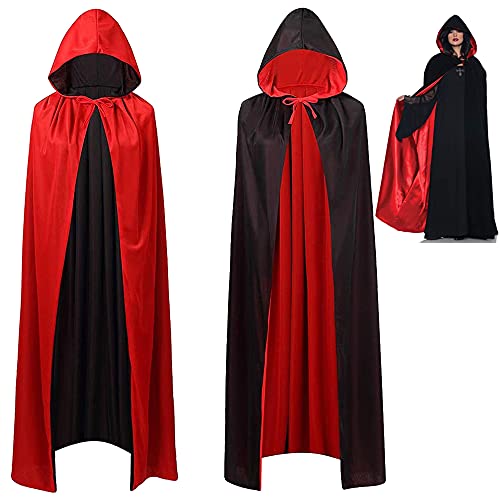 Capa de Vampiro de Halloween Vampiro Capucha Capa Capa de Halloween Reversible Negro Rojo Capa Capa con capucha negra y roja de vampiro,para Halloween Disfraces de Cosplay 140cm