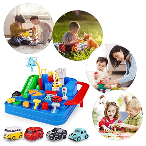 Car Adventure Toy Set Race Car Track con 4 Autos Preescolar Vehículo de Juguete Educativo Puzzle Car Track Playsets para niños pequeños Niños - Multicolor