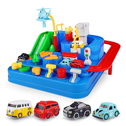 Car Adventure Toy Set Race Car Track con 4 Autos Preescolar Vehículo de Juguete Educativo Puzzle Car Track Playsets para niños pequeños Niños - Multicolor