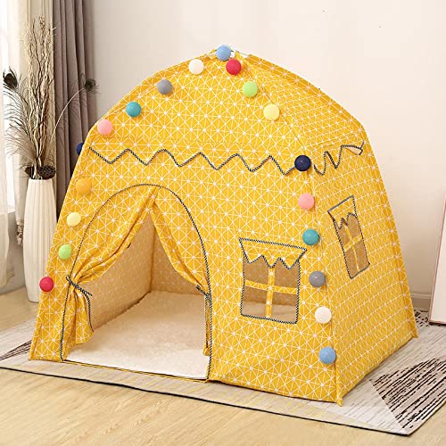 Carpa para niños Tienda infantil Play House House Doble Princess Girl Casa Dormir Casa Niño Bebé Pequeño Padre-Niño Pequeño Castle-Beige + Alfombra Blanca + Lámpara de Bola de Pelo 3m Tienda de niños