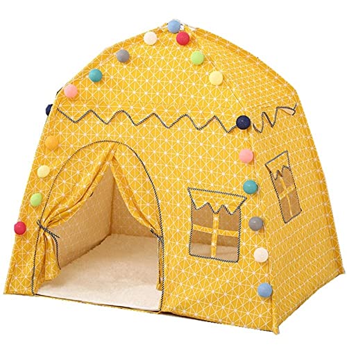 Carpa para niños Tienda infantil Play House House Doble Princess Girl Casa Dormir Casa Niño Bebé Pequeño Padre-Niño Pequeño Castle-Beige + Alfombra Blanca + Lámpara de Bola de Pelo 3m Tienda de niños