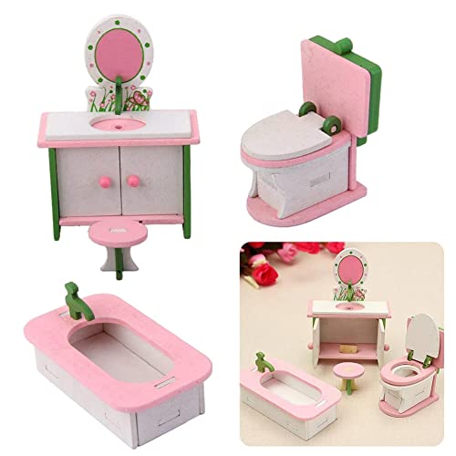 Casa De Muñecas Muebles De Madera Conjunto Silla Miniatura Cómoda Bañera Aseo Modelo Muñeca Muñeca Accesorios Casa De Muñecas De Madera Muebles Conjunto De Habitación Juguete Mueble Muebles Muebles