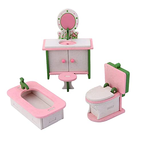 Casa De Muñecas Muebles De Madera Conjunto Silla Miniatura Cómoda Bañera Aseo Modelo Muñeca Muñeca Accesorios Casa De Muñecas De Madera Muebles Conjunto De Habitación Juguete Mueble Muebles Muebles