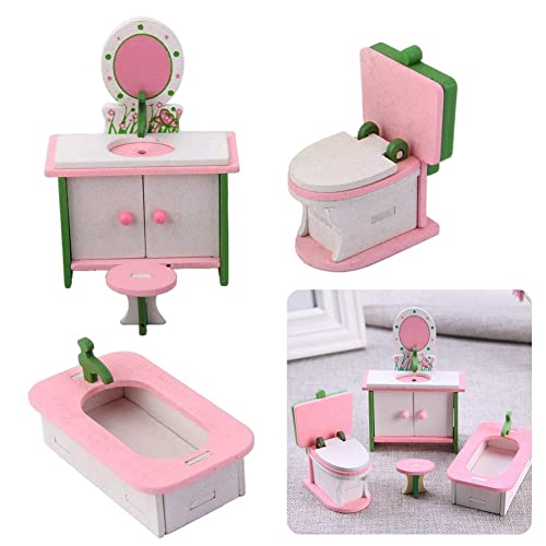 Casa De Muñecas Muebles De Madera Conjunto Silla Miniatura Cómoda Bañera Aseo Modelo Muñeca Muñeca Accesorios Casa De Muñecas De Madera Muebles Conjunto De Habitación Juguete Mueble Muebles Muebles