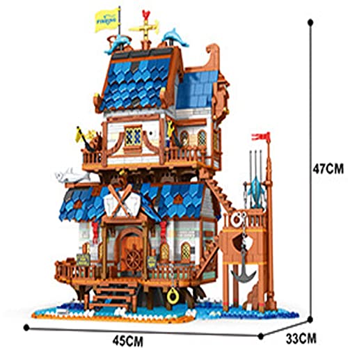 Casa modular medieval, vista de la calle europea Arquitectura medieval Casa de pesca 2450 bloques compatibles con Lego Ideas 21325 Herrería medieval