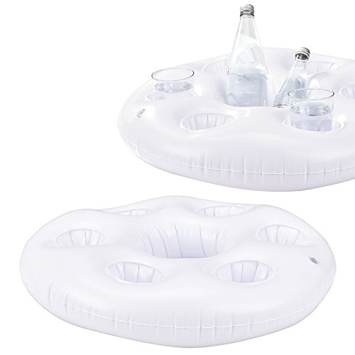 casa.pro] Colchoneta Bandeja Hinchable de Piscina - Bar Flotante - con Soporte para 6 Vasos y 1 Botella/Cubo - Blanco