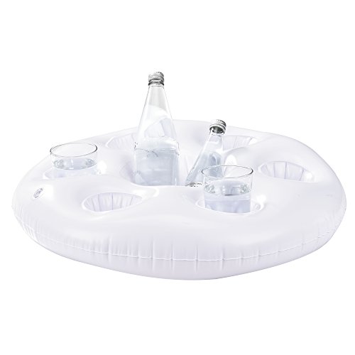 casa.pro] Colchoneta Bandeja Hinchable de Piscina - Bar Flotante - con Soporte para 6 Vasos y 1 Botella/Cubo - Blanco