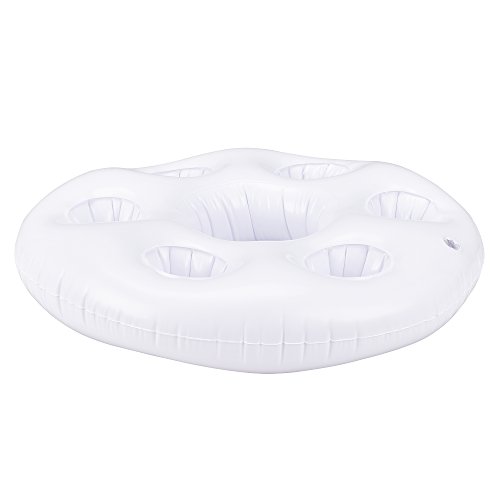 casa.pro] Colchoneta Bandeja Hinchable de Piscina - Bar Flotante - con Soporte para 6 Vasos y 1 Botella/Cubo - Blanco