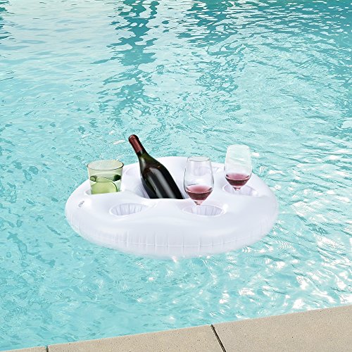 casa.pro] Colchoneta Bandeja Hinchable de Piscina - Bar Flotante - con Soporte para 6 Vasos y 1 Botella/Cubo - Blanco