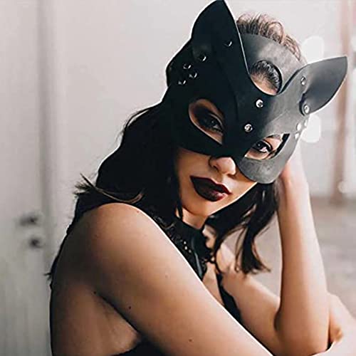 Catwoman - Máscara de mujer para carnaval, sexy, piel sintética, orejas de gato, para Halloween, carnaval, maquillaje, fiesta, etc.