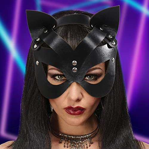 Catwoman - Máscara de mujer para carnaval, sexy, piel sintética, orejas de gato, para Halloween, carnaval, maquillaje, fiesta, etc.