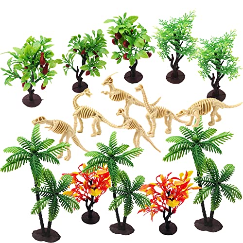 Cayway 24 Pz Modelo Árbol Palmeras de Coco Modelo, 12 Pz Huesos de Dinosaurio de Plástico para Decoración en Miniatura o Decoración para Tartas