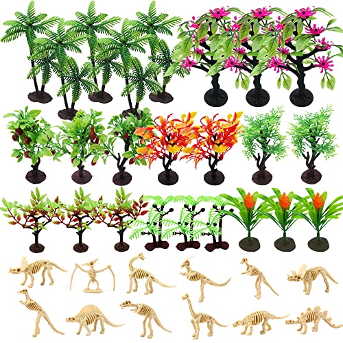 Cayway 24 Pz Modelo Árbol Palmeras de Coco Modelo, 12 Pz Huesos de Dinosaurio de Plástico para Decoración en Miniatura o Decoración para Tartas