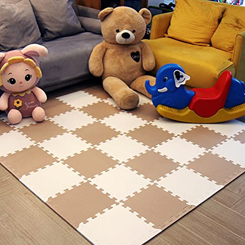 CCLIFE 36 Piezas Alfombra Puzzle para Niños Goma Espuma Suave Eva alfombras Alfombra Puzzle para Niños Bebe Infantil, Color:36pcs, Marrón y Blanco