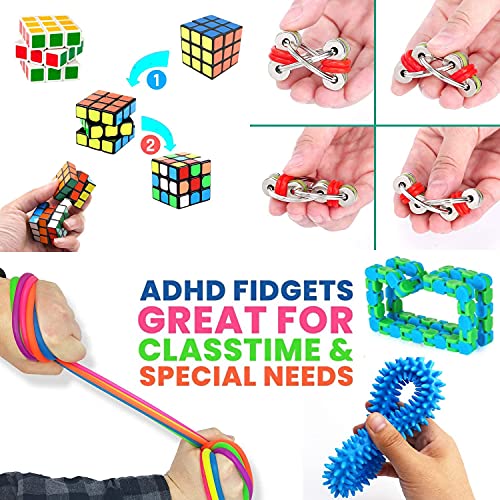 Chennyfun Fidget Toys Set, 19pcs Fidget Toy Pack Juguetes de sensoriales con delfín Push it Pop Bubble Juguetes con Bolsa para Niños y Adultos, el Autismo,TDAH, TOC, Alivio del Estrés