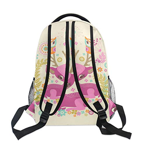 Ciervo Buho Ave Mochila Escolar Impermeable Mochilas Escolares para Estudiante Adolescentes Niñas Niños