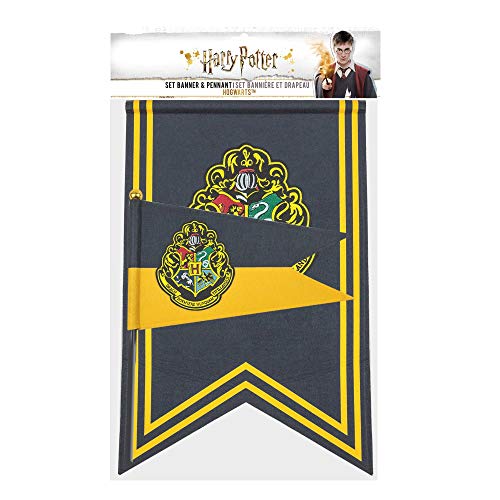 Cinereplicas Harry Potter - Juego de Banderas y Banderín - 30 x 43 cm - Oficial (Hogwarts)