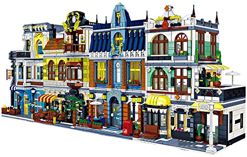 City Architecture Building Blocks Kit, Bloques Construcción Modulares de Casas, Compatibles con Lego (Summer Café, Hill Hotel, Rome Restaurant y Chinese Restaurant)