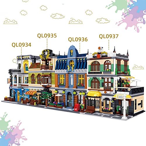 City Architecture Building Blocks Kit, Bloques Construcción Modulares de Casas, Compatibles con Lego (Summer Café, Hill Hotel, Rome Restaurant y Chinese Restaurant)