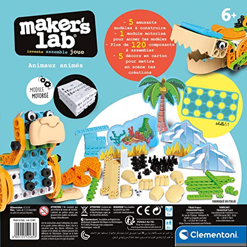 Clementoni- Maker Lab – Animales Animados – Juego de construcción – versión Francesa, Fabricado en Italia, 6 años en adelante, Multicolor (52485)