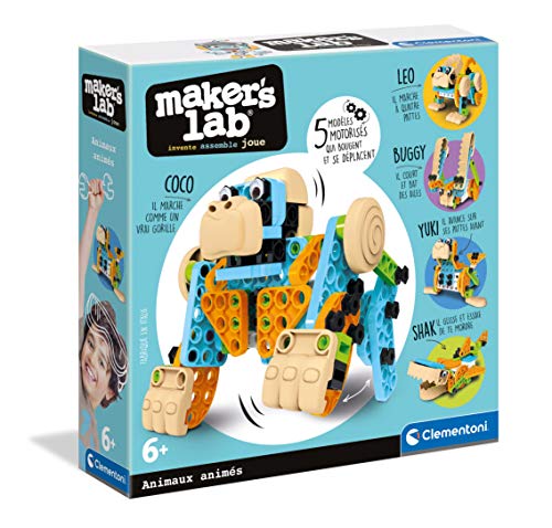 Clementoni- Maker Lab – Animales Animados – Juego de construcción – versión Francesa, Fabricado en Italia, 6 años en adelante, Multicolor (52485)