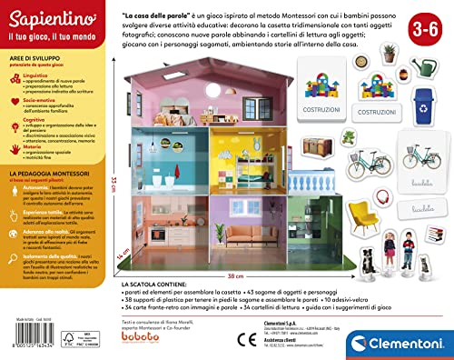 Clementoni- Sapientino casa de Las Palabras-Casita Educativo con Tarjetas ilustradas, Juego Montessori 3 años-Made in Italy, Multicolor (16343)