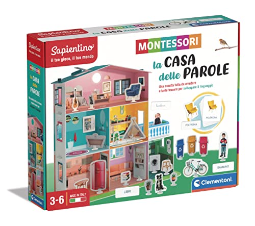 Clementoni- Sapientino casa de Las Palabras-Casita Educativo con Tarjetas ilustradas, Juego Montessori 3 años-Made in Italy, Multicolor (16343)