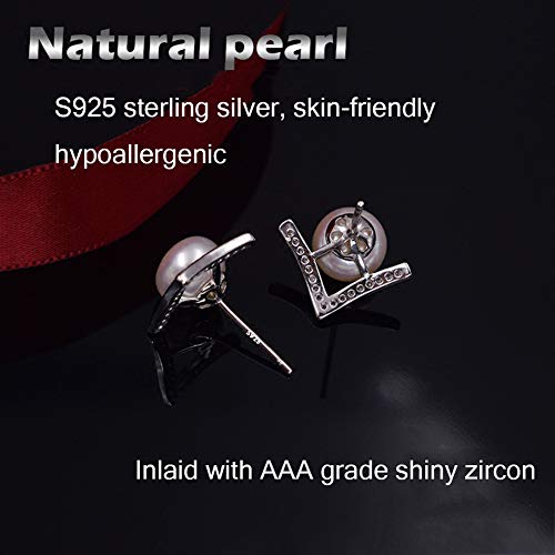 CLETPY S925 Plata De Ley, Pendientes De Diamantes En Forma De V, Pendientes De Perlas Naturales De Agua Dulce, Pendientes De Mujer Hipoalergénicos