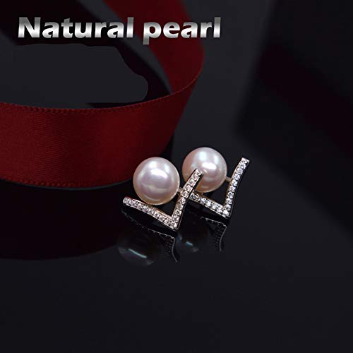 CLETPY S925 Plata De Ley, Pendientes De Diamantes En Forma De V, Pendientes De Perlas Naturales De Agua Dulce, Pendientes De Mujer Hipoalergénicos