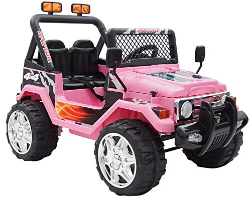 Coche estilo Jeep 4 x 4, de 2 plazas, Eléctrico/con pilas, 12 V, para niños, rosa (Producto con enchufe de UK)