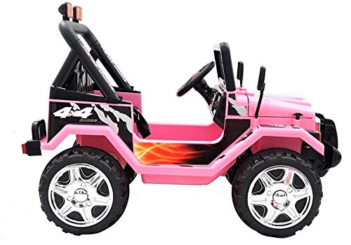 Coche estilo Jeep 4 x 4, de 2 plazas, Eléctrico/con pilas, 12 V, para niños, rosa (Producto con enchufe de UK)