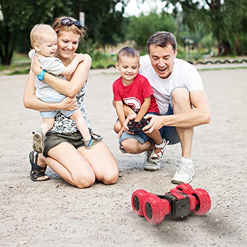 Coche teledirigido 4 WD juguete para niños – Coche teledirigido 2,4 GHz 1:20 Toys RC Stunt Offroad coche con batería de doble cara giratoria 360° juegos a partir de 8 años niños regalos rojo