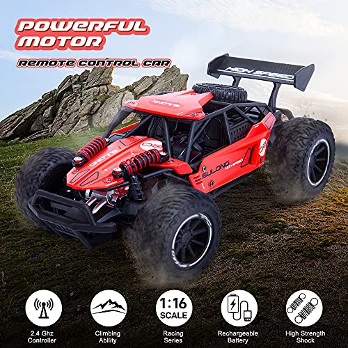 Coche teledirigido para niños 1:16 RC Auto Offroad Truck 20 km/h 2.4 GHz Mando a Distancia High Speed Racing Coche con Dos baterías Recargables Coche de Juguete para niños 8 años