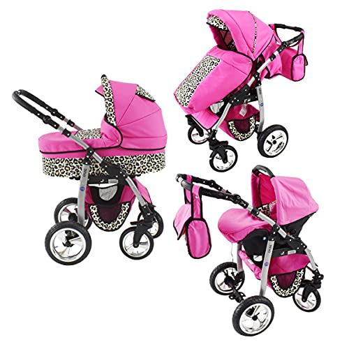 cochecito 3in1 Megaset todo en un Isofix Dino de ChillyKids rosa & puntos rosa 2en1 sin asiento