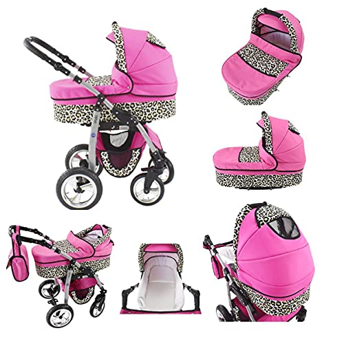 cochecito 3in1 Megaset todo en un Isofix Dino de ChillyKids rosa & puntos rosa 2en1 sin asiento