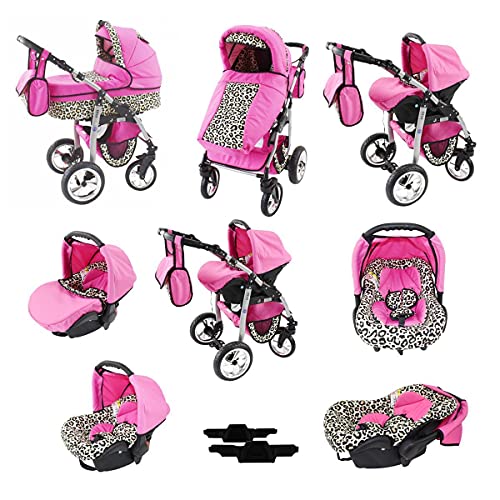 cochecito 3in1 Megaset todo en un Isofix Dino de ChillyKids rosa & puntos rosa 2en1 sin asiento