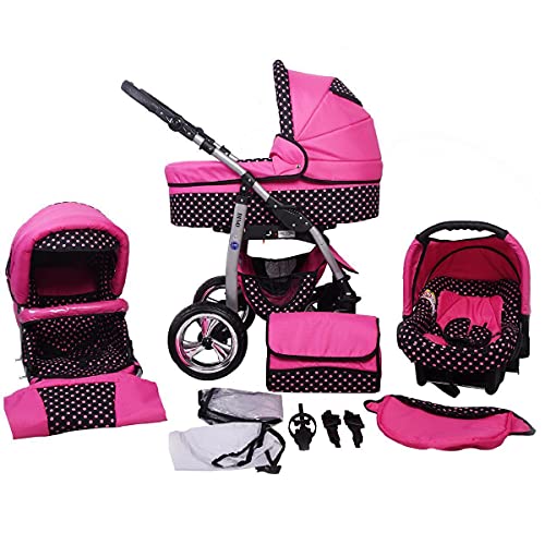 cochecito 3in1 Megaset todo en un Isofix Dino de ChillyKids rosa & puntos rosa 2en1 sin asiento