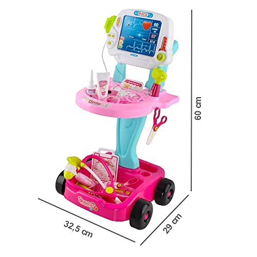 Cochecito médico para niños con accesorios médicos, deslizable, juego de rol, color rosa