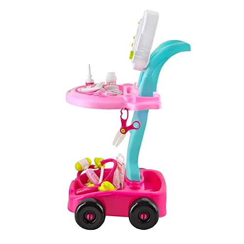 Cochecito médico para niños con accesorios médicos, deslizable, juego de rol, color rosa