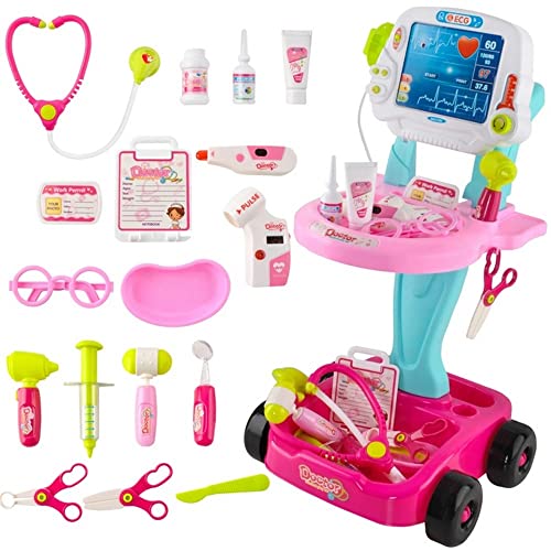 Cochecito médico para niños con accesorios médicos, deslizable, juego de rol, color rosa