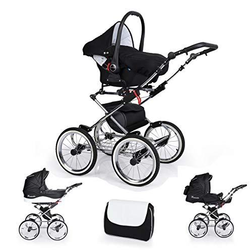 Cochecito retro 3en1 2en1 Isofix juego de cochecito combinado + accesorios Selección de colores Exclusivo romántico por ChillyKids Grey White 05 3en1 con asiento