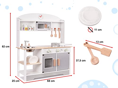 Cocina infantil de madera, cocina de juegos de madera, fregadero, horno y campana extractora (modelo 4)