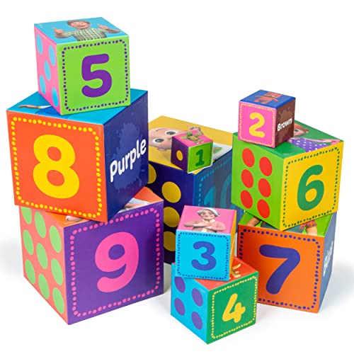 CoComelon Puzzle de bloques apilables para niños pequeños de 18 meses+– Juego de rompecabezas incluye 10 bloques apilables – CoComelon imagen y bloques de números para niños