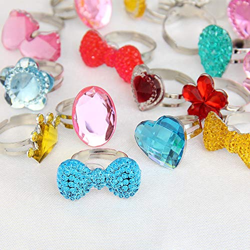 CODIRATO 36 PCS Anillo Infantil con Caja de Formato de Corazón Anillos de Dedos Ajustables Tamaños Anillos Plásticos para los Favores de la Fiesta de Cumpleaños